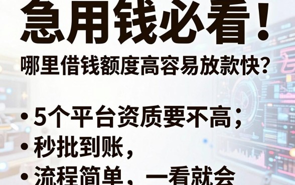 急用钱必看！哪里借钱额度高容易放款快？这5个平台资质要求不高、秒批到账，流程简单一看就会