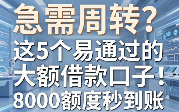 急需周转？这5个易通过的大额借款口子，8000额度秒到账！