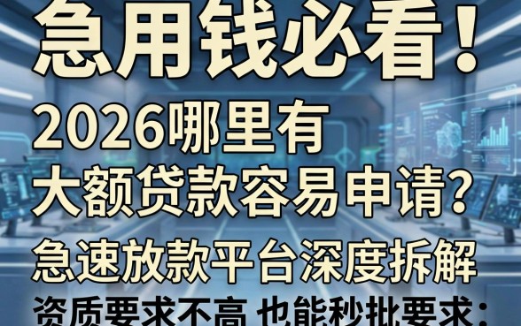急用钱必看!2026哪里有大额贷款容易申请?急速放款平台深度拆解,资质要求不高也能秒批