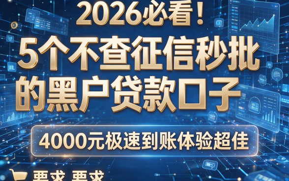 2026必看!5个不查征信秒批的黑户贷款口子,4000元极速到账体验超佳