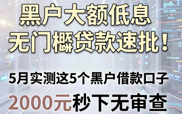 黑户大额低息无门槛贷款速批!5月实测这5个黑户借款口子,2000元秒下无审查