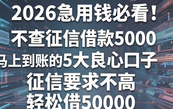 2026急用钱必看!不查征信借款5000马上到账的5大良心口子,征信要求不高轻松借50000