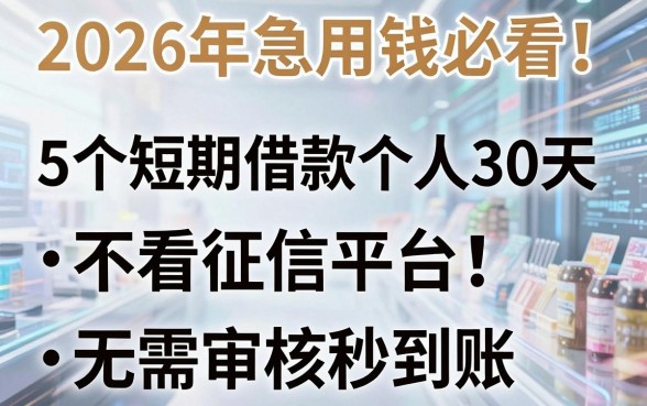 2026年急用钱必看！5个短期借款个人30天不看征信平台，无需审核秒到账