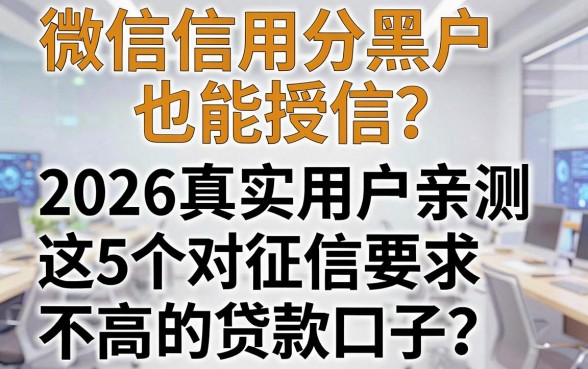 微信信用分黑户也能授信?2026真实用户亲测这5个对征信要求不高的贷款口子