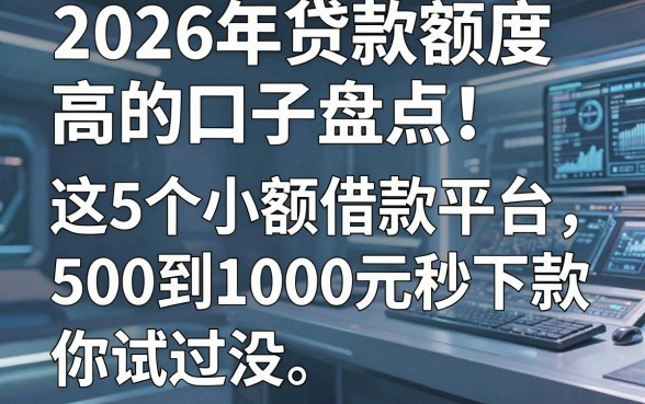 2026年贷款额度高的口子盘点!这5个小额借款平台500到1000元秒下款,你试过没?