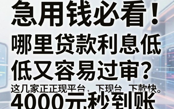 急用钱必看！哪里贷款利息低低又容易过审？这几家正规平台下款快，4000元秒到账