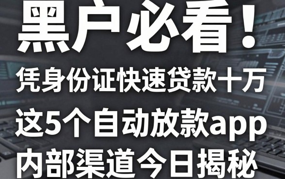 黑户必看！凭身份证快速贷款十万，这5个自动放款app内部渠道今日揭秘