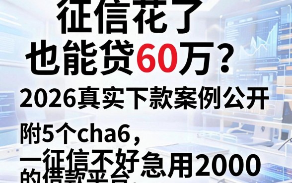 征信花了也能贷60万？2026真实下款案例公开，附5个征信不好急用2000的借款平台