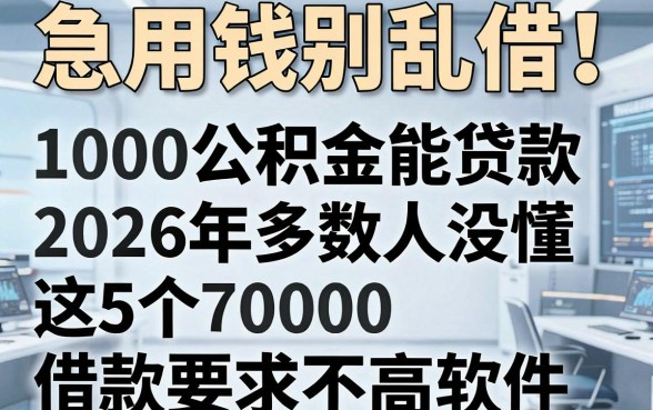 急用钱别乱借!1000公积金能贷款,2026年多数人没懂这5个7000借款要求不高软件