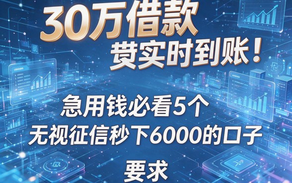 30万借款实时到账！急用钱必看5个无视征信秒下6000的口子
