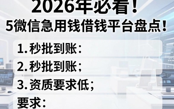 2026年必看!5个微信急用钱借钱平台盘点:秒批到账、资质要求低