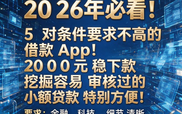 2026年必看!5个对条件要求不高的借款App,2000元稳下款,挖掘容易审核过的小额贷款特别方便!
