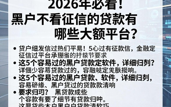2026年必看!黑户不看征信的贷款有哪些大额平台?这5个容易过的黑户贷款软件详细归类
