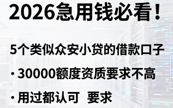 2026急用钱必看！5个类似众安小贷的借款口子，30000额度资质要求不高，用过都认可