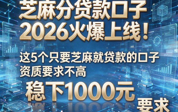芝麻分贷款口子2026火爆上线！这5个只要芝麻就贷款的口子，资质要求不高稳下1000元