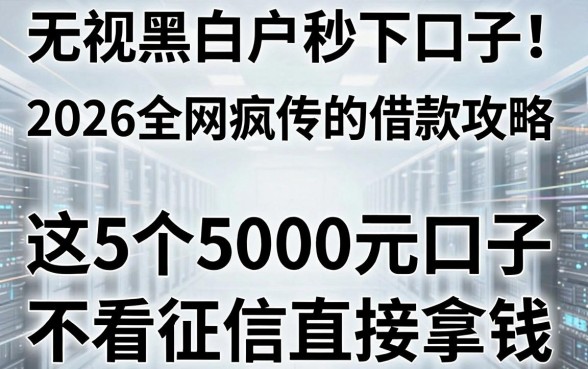 无视黑白户秒下口子！2026全网疯传的借款攻略，这5个5000元口子不看征信直接拿钱