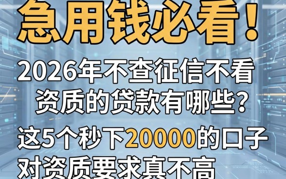 急用钱必看!2026年不查征信不看资质的贷款有哪些?这5个秒下20000的口子对资质要求真不高