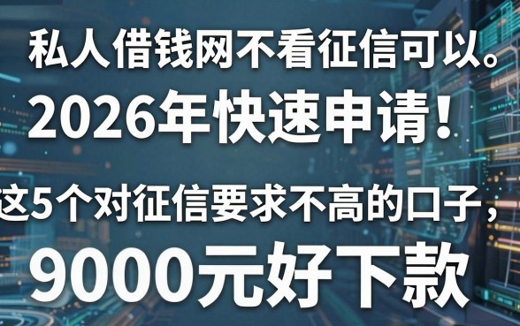 私人借钱网不看征信可以,2026年快速申请!这5个对征信要求不高的口子,9000元好下款