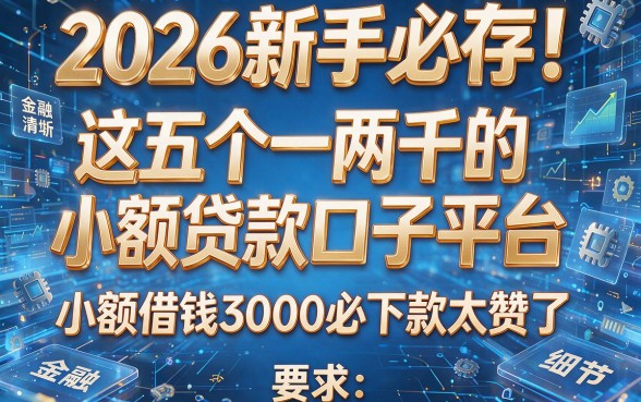 2026新手必存！这五个一两千的小额贷款口子平台，小额借钱3000必下款太赞了