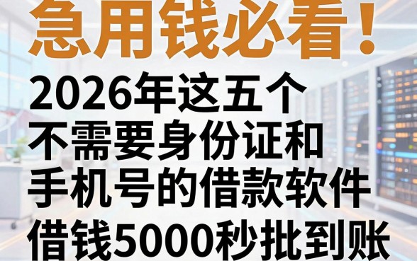急用钱必看!2026年这五个不需要身份证和手机号的借款软件,借钱5000秒批到账
