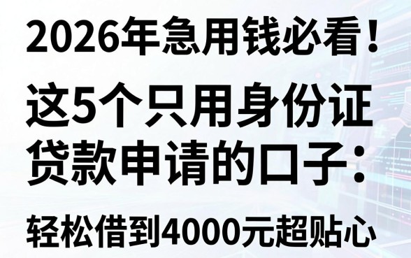 2026年急用钱必看！这5个只用身份证贷款申请的口子，轻松借到4000元超贴心
