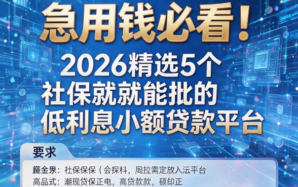 急用钱必看！2026精选5个社保就能批的低利息小额贷款平台