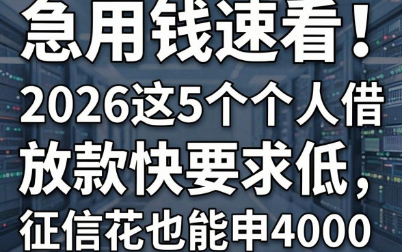 急用钱速看!2026这5个个人借款平台放款快要求低,征信花也能申4000