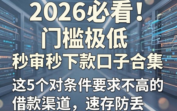 2026必看！门槛极低秒审秒下款口子合集，这5个对条件要求不高的借款渠道速存防丢
