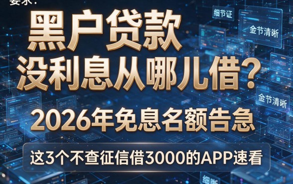 黑户贷款没利息从哪儿借？2026年免息名额告急，这3个不查征信借3000的APP速看
