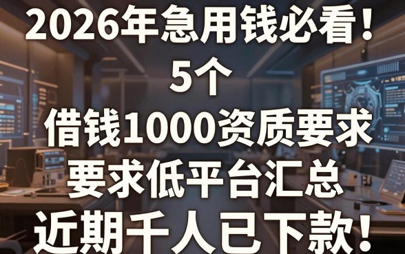 2026年急用钱必看！5个借钱1000资质要求低平台汇总，近期千人已下款