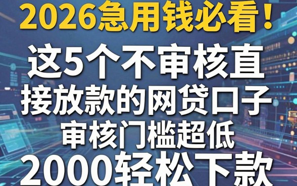 2026急用钱必看!这5个不审核直接放款的网贷口子,审核门槛超低,2000轻松下款!