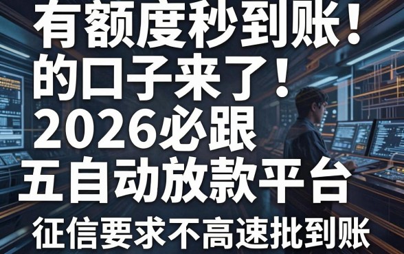 有额度秒到账的口子来了！2026必跟五大自动放款平台，征信要求不高速批到账