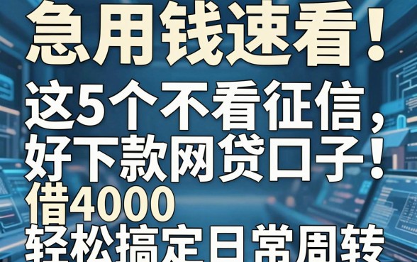 急用钱速看!这5个不看征信好下款的网贷口子,借4000轻松搞定日常周转