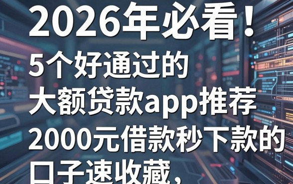 2026年必看！5个好通过的大额贷款app推荐，2000元借款秒下款的口子速收藏