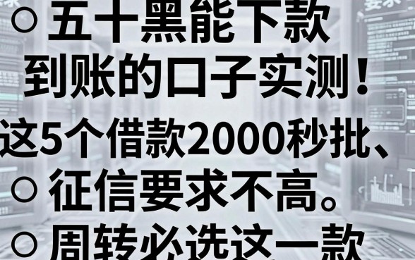 五十黑白能下款到账的口子实测!这5个借款2000秒批、征信要求不高,周转必选这一款