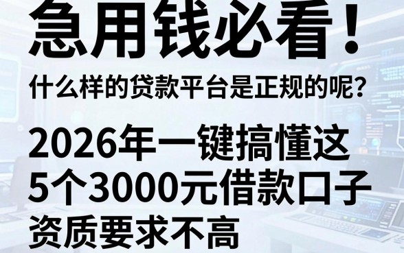 急用钱必看!什么样的贷款平台是正规的呢?2026年一键搞懂这5个3000元借款口子,资质要求不高!
