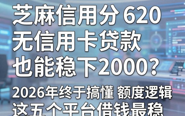 芝麻信用分620无信用卡贷款也能稳下2000?2026年终于搞懂额度逻辑,这五个平台借钱最稳