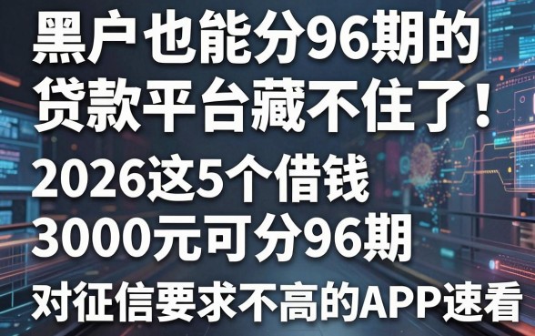 黑户也能分96期的贷款平台藏不住了!2026这5个借钱3000元可分96期、对征信要求不高的APP速看