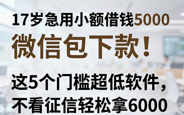 17岁急用小额借钱5000,微信包下款!这5个门槛超低软件,不看征信轻松拿6000