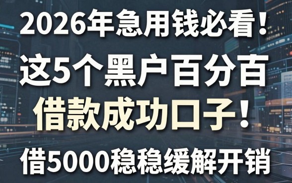 2026年急用钱必看!这5个黑户百分百借款成功口子,借5000稳稳缓解开销