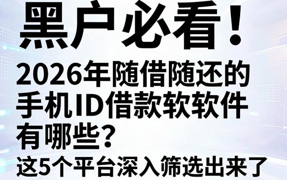黑户必看!2026年随借随还的手机ID借款软件有哪些?这5个平台深入筛选出来了!