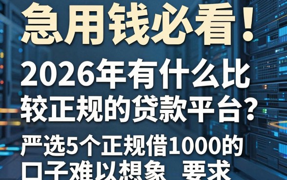 急用钱必看！2026年有什么比较正规的贷款平台？严选5个正规借1000的口子难以想象