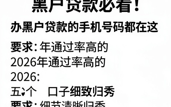 黑户贷款必看!2026年通过率高的办黑户贷款的手机号码都在这,五个口子细致归类