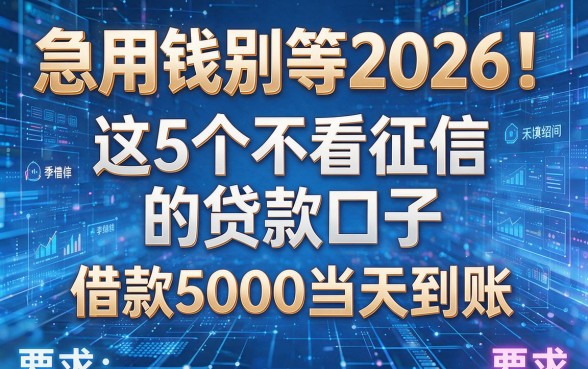 急用钱别等2026！这5个不看征信的贷款口子，借款5000当天到账