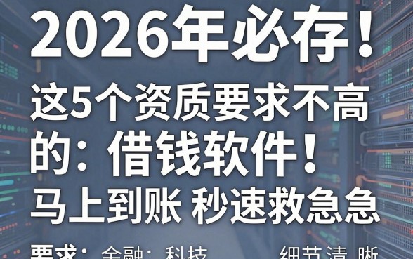 2026年必存!这5个资质要求不高的借钱软件,马上到账秒速救急