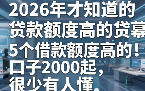 2026年才知道的贷款额度高的贷款平台内幕!这5个借款额度高的口子2000起,很少有人懂
