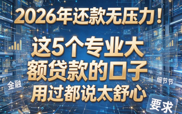 2026年还款无压力!这5个专业大额贷款的口子,用过都说太舒心