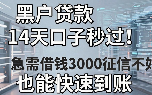 黑户贷款14天口子秒过!急需借钱3000征信不好也能快速到账