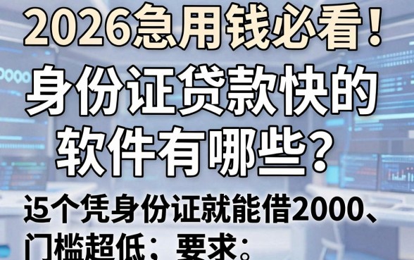 2026急用钱必看!身份证贷款快的软件有哪些?这5个凭身份证就能借2000、门槛超低