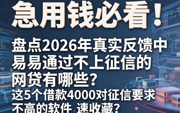 急用钱必看！盘点2026年真实反馈中易通过不上征信的网贷有哪些，这5个借款4000对征信要求不高的软件速收藏